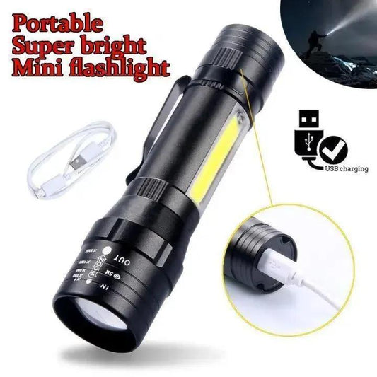 Portable LED Rechargeable Torch Black USB Charge 300mAh
