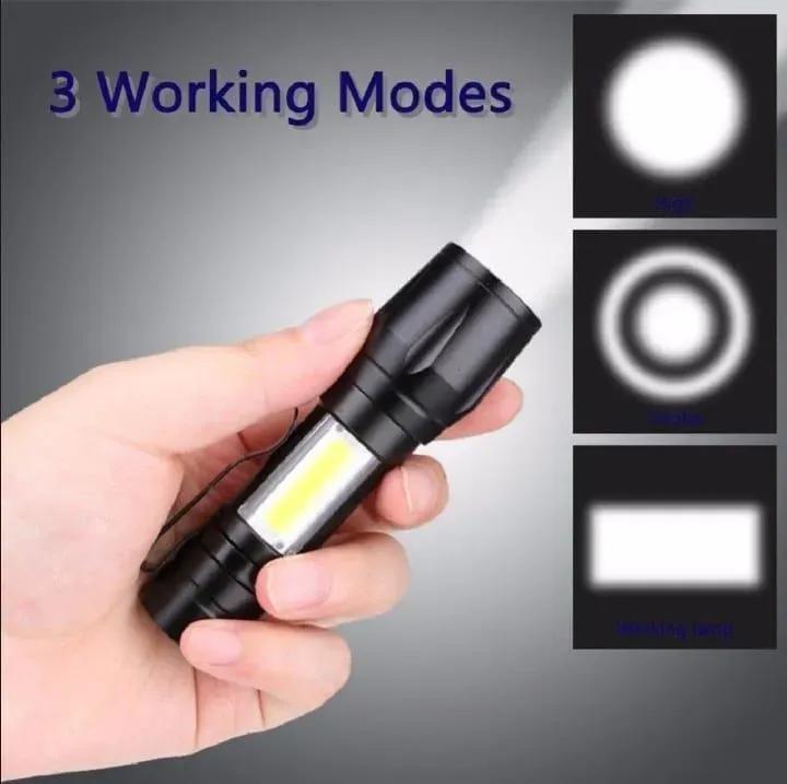 Portable LED Rechargeable Torch Black USB Charge 300mAh