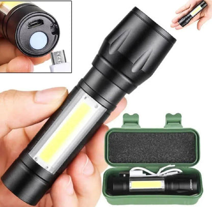 Portable LED Rechargeable Torch Black USB Charge 300mAh