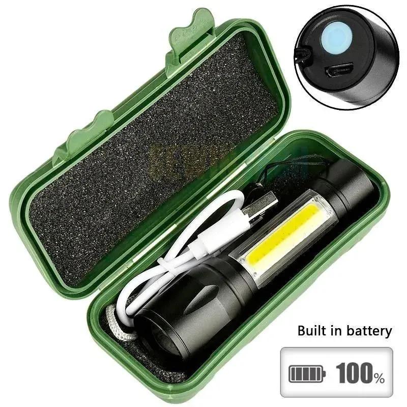 Portable LED Rechargeable Torch Black USB Charge 300mAh