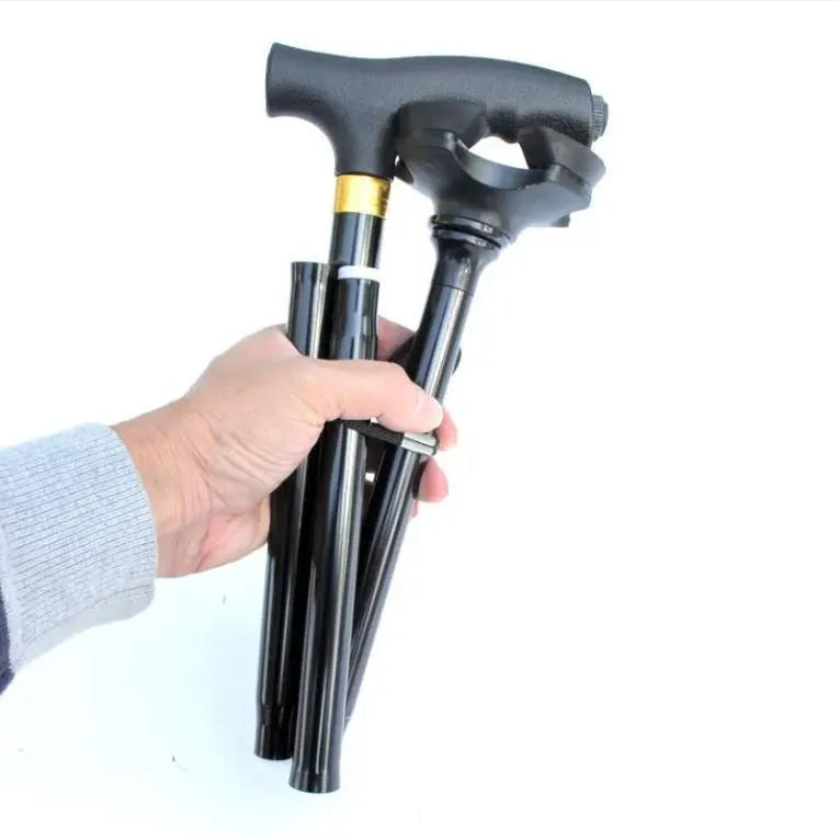 Folding LED Walking Stick Black Portable for Elderly