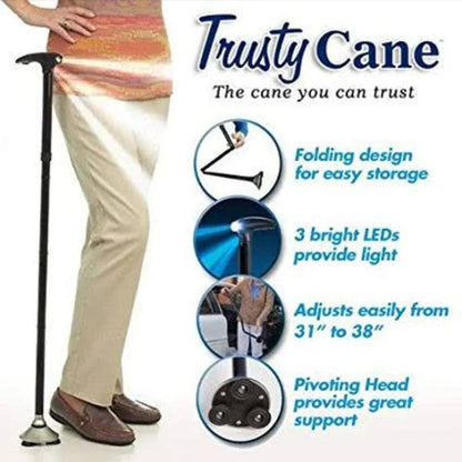 Folding LED Walking Stick Black Portable for Elderly
