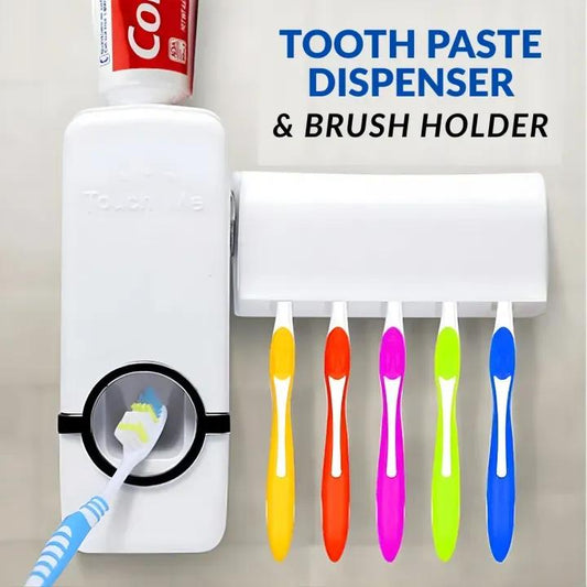 White Toothpaste Dispenser & Brush Holder for Bathroom Organization
