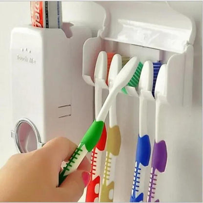 White Toothpaste Dispenser & Brush Holder for Bathroom Organization