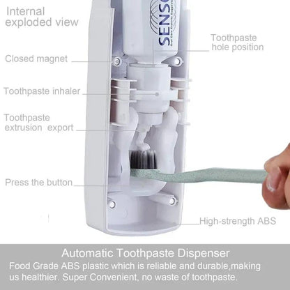 White Toothpaste Dispenser & Brush Holder for Bathroom Organization
