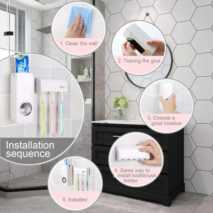 White Toothpaste Dispenser & Brush Holder for Bathroom Organization