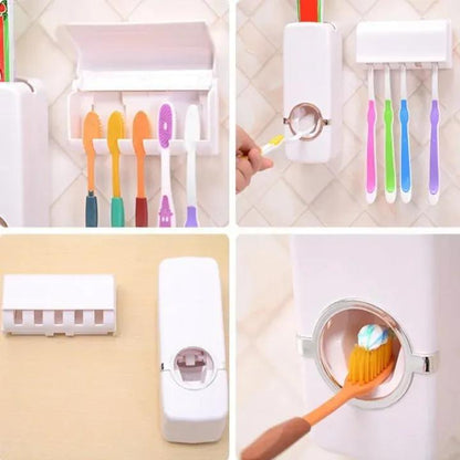 White Toothpaste Dispenser & Brush Holder for Bathroom Organization