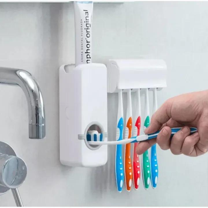 White Toothpaste Dispenser & Brush Holder for Bathroom Organization