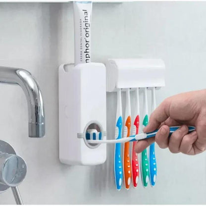 White Toothpaste Dispenser & Brush Holder for Bathroom Organization
