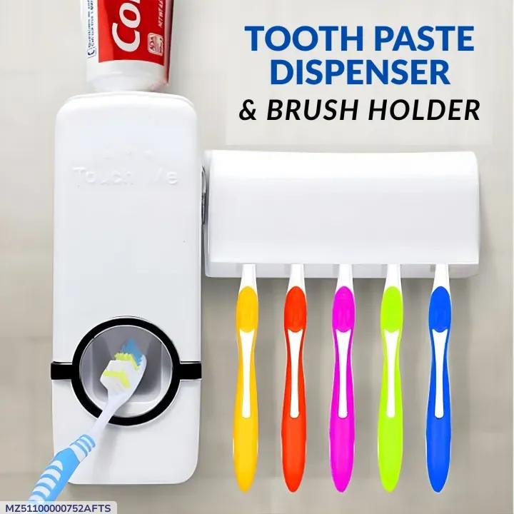 White Toothpaste Dispenser & Brush Holder for Bathroom Organization