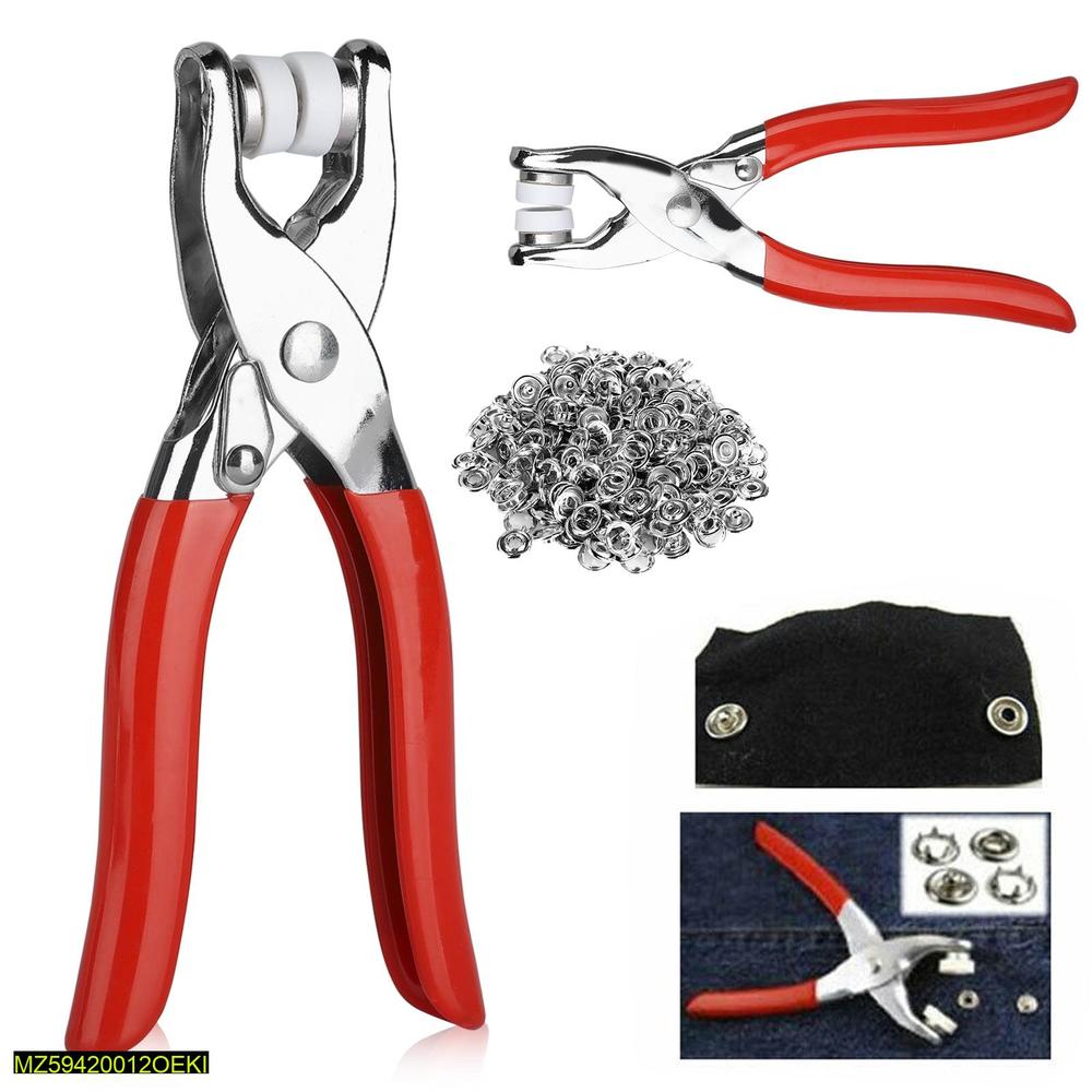 Stainless Steel Tich Button Tool with 50 Snaps Red Handles